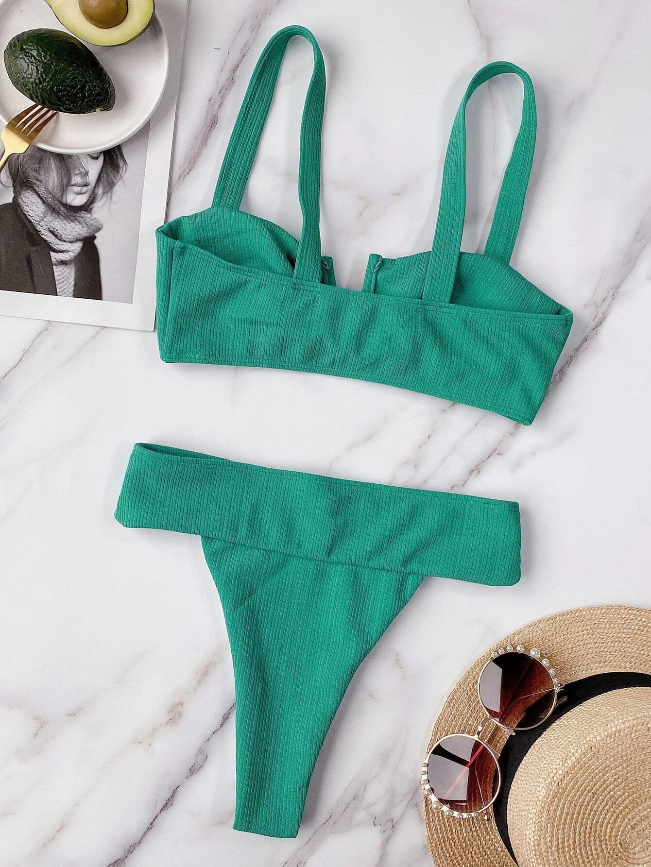 Shein bikini de canalé con nudo delantero Vezia